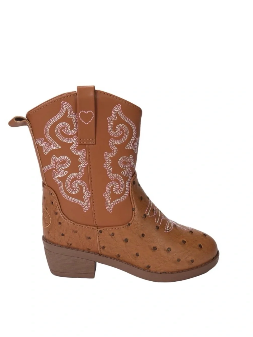PAWZ Girls Brown Western Embroidered Pull-On Boots